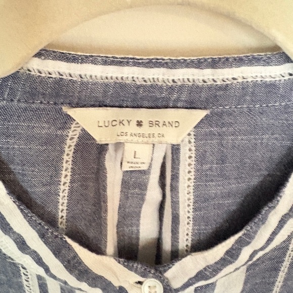Lucky Brand Women's Chambray White Striped Button Down Cotton Shirt L - Picture 3 of 11